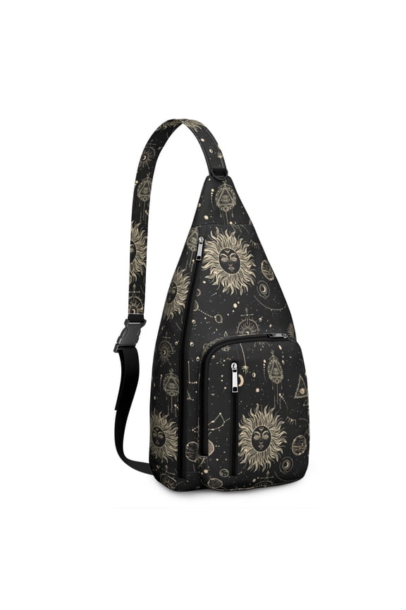 Lunar Eclipse Sling Backpack - Gothic Astronomical Design Shoulder Bag, Durable Water-Resistant Pack for Everyday Goth Style