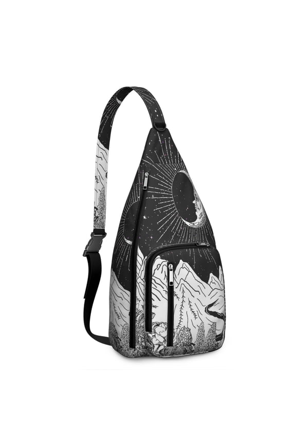 Lunar Eclipse Sling Backpack - Gothic Astronomical Design Shoulder Bag, Durable Water-Resistant Pack for Everyday Goth Style