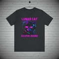 thumbnail image 1 of Lunar Eclipse tshirt, Neon Cyber Punk Cat tshirt, Cat lover Gift, 1 of 2