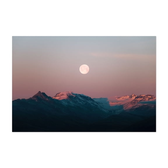 Lunar Embrace - Iceland Photography Moon Night Sky Mountain Landscape Nature Scenic Pastel Unframed Wall Art Print 4 x 6 inches