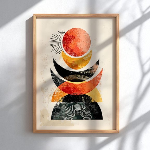 Lunar Flow Moon Phases Boho Celestial Moon Line Wall Decor Unframed Paper Print