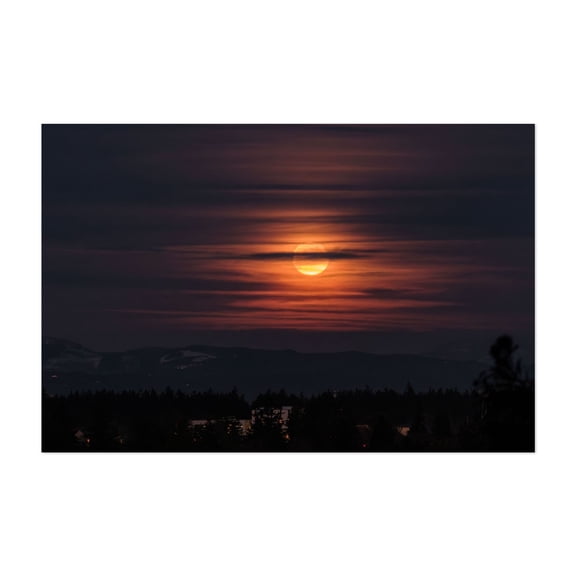 Lunar Glow - Portland Oregon Photography Moon Night Sky Landscape Nature Scenic Mystical Moody Unframed Wall Art Print 32 x 48 inches