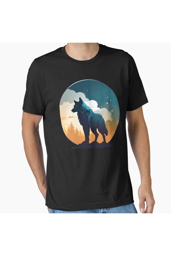 Lunar Howl Wolf Moon Silhouette Celestial Night Wilderness Scene Unisex T-Shirt, up to size 5XL