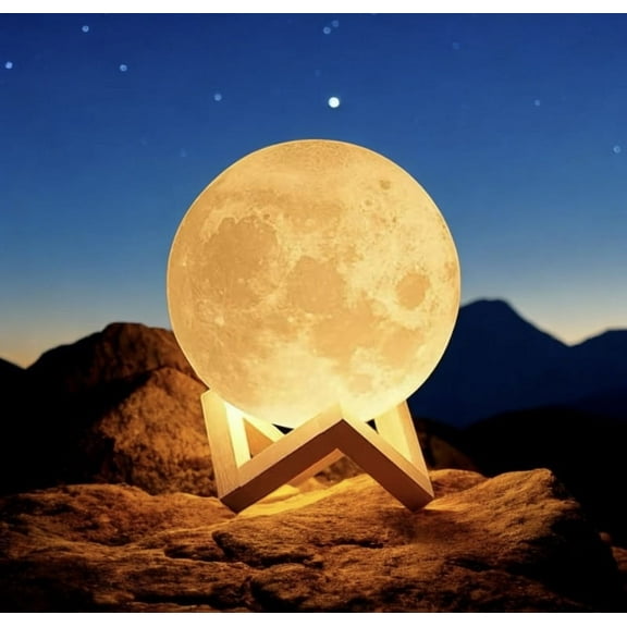 Lunar Moon Lamp Warm Light 8cm LED Battery Powered Bedroom Night Light With Plastic Base