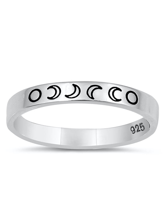 Lunar Moon Phases Science Nature Space Ring .925 Sterling Silver Band Jewelry Female Male Size 5