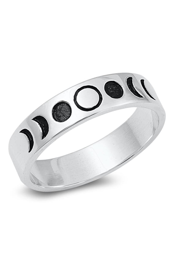 Lunar Moon Phases Science Space Nature Ring .925 Sterling Silver Band Jewelry Female Male Size 5
