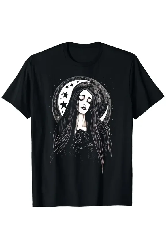 Lunar Moon and Magical Pagan Spell Inspired Illustration Unisex T-Shirt, for men & women, up to size 5XL
