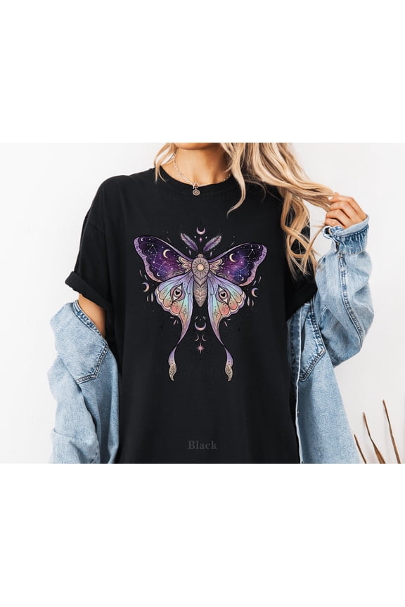 Lunar Moth Shirt, Pastel Goth Clothing, Whimsigoth Clothing, Fairycore Aesthetic Tee, Alt Clothing, Mystical Moon And Stars Graphic, Vintage Birthday Gift