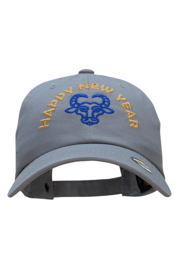 Lunar New Year Ox Embroidered Unstructured Cotton Twill Washed Cap - Grey OSFM