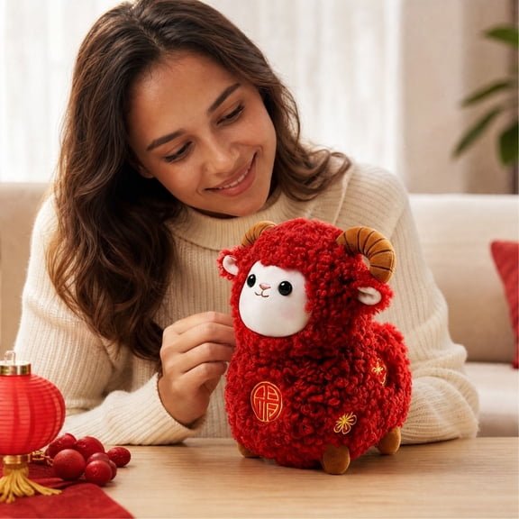 Lunar New Year Sheep Plush Doll, 7.8Inch Goat Plush Toys for Holiday Christmas Birthday Gift