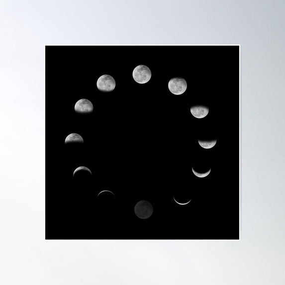 Lunar Phases Circle Poster Wall Art, Modern Wall Decor, 24x24 UNFRAMED