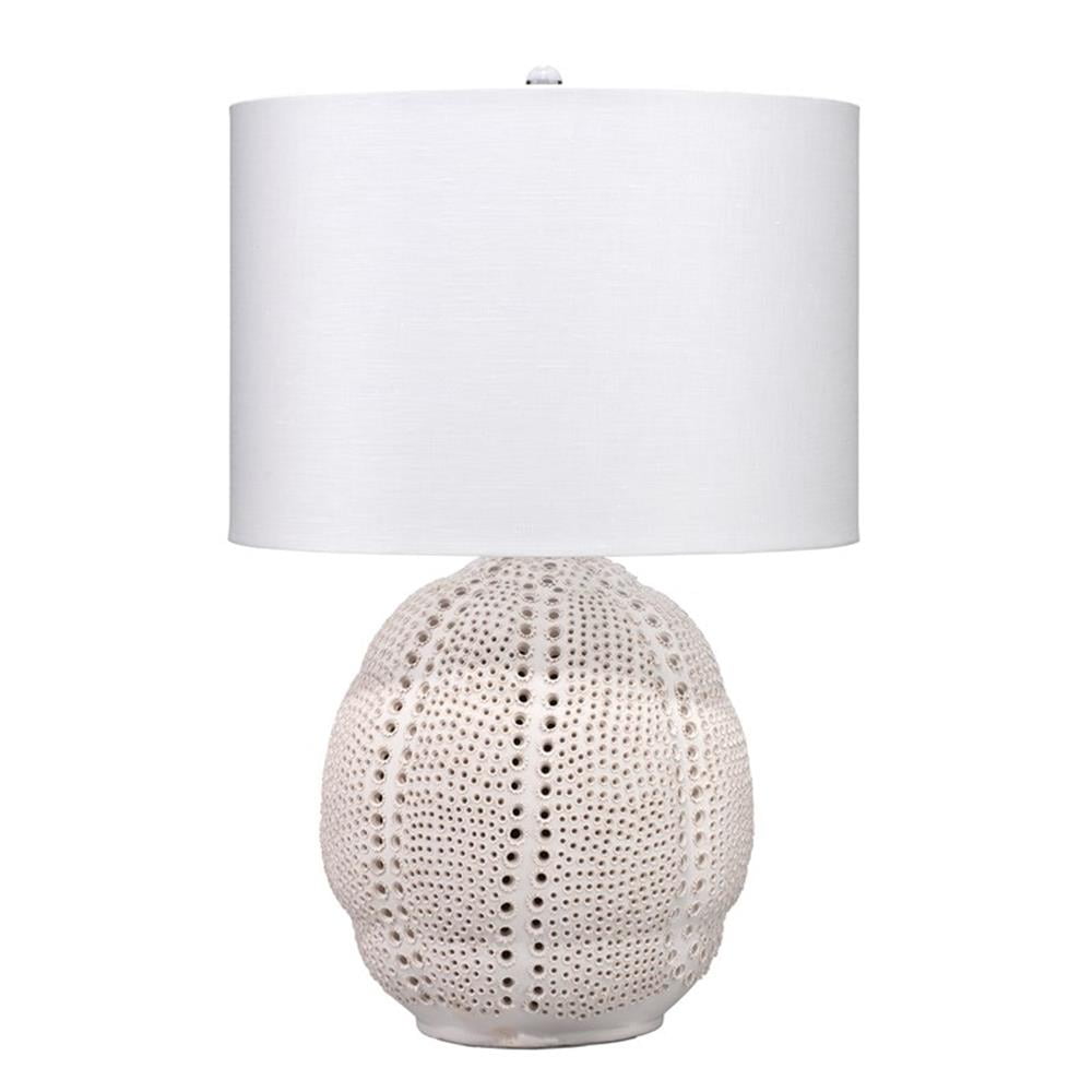 White Porcelain Table Lamp with Linen Drum Shade