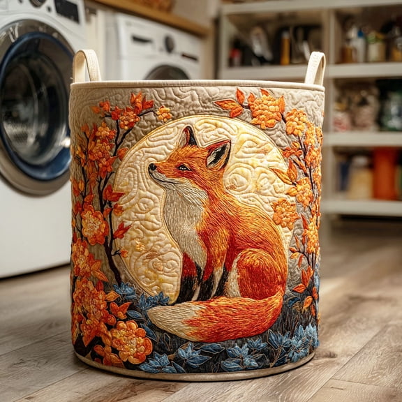 Lunar Red Fox Quilted Laundry Basket