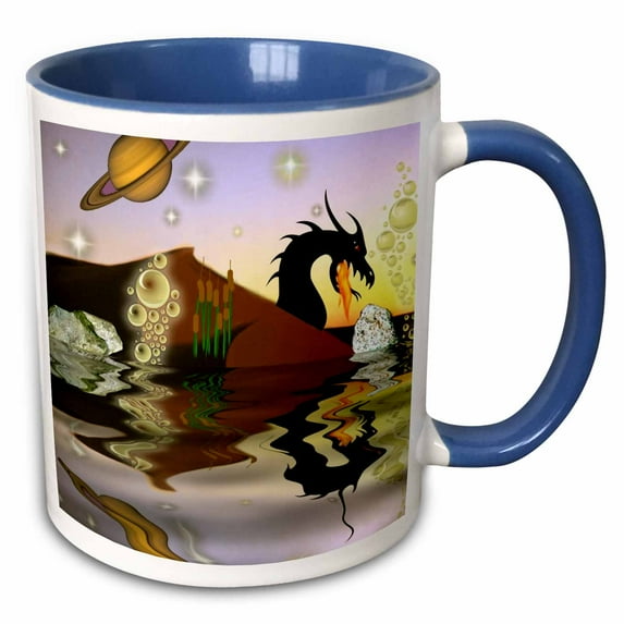 3drose, Lunar Sand Dunes Dragon, 11oz Two-tone Blue Mug