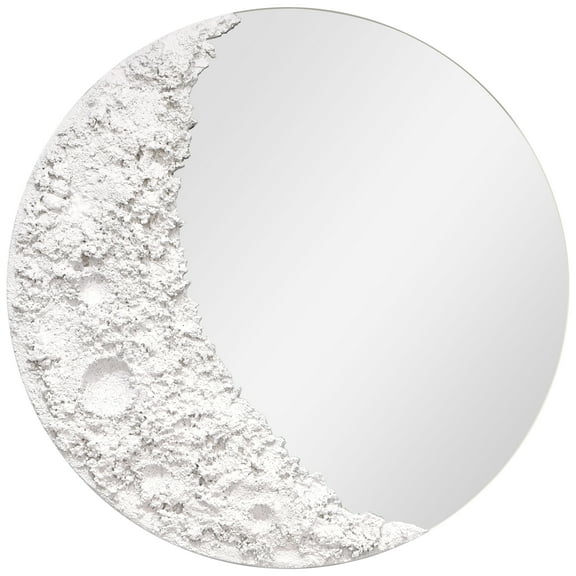 "Lunar Serenity" 20" Round Wall Mirror with a 3D Textured Crescent Moon Embellishment