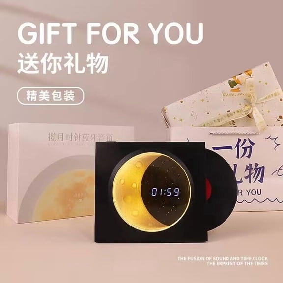 Lunar-Themed Ambient Light Bluetooth Speaker with Rotating Disc Logic, 3D Decorative Sound Station for Bedside Wellness, High-Density Portable Audio Wand