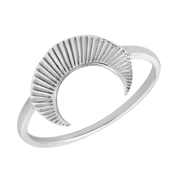Lunar Upside Down Textured Crescent Moon Sterling Silver Ring-7
