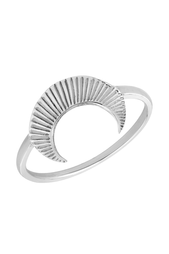 Lunar Upside Down Textured Crescent Moon Sterling Silver Ring-7
