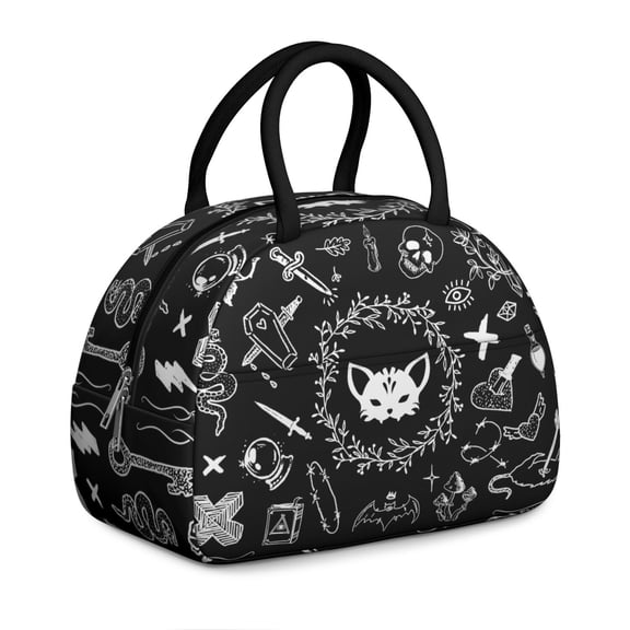 Lunar and Astronomical Pattern Lunch Tote, Gothic Style Insulated Bag with Triple-Layer Structure, Leakproof and Aesthetic for Daily Use