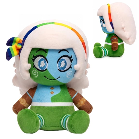 Lunar and Earth Show Plush Doll, Rainbow Stripe Accent Soft Stuffed Figure, Unique Half Green Half Blue Face Collectible Decor Plush Hobbyist Gift