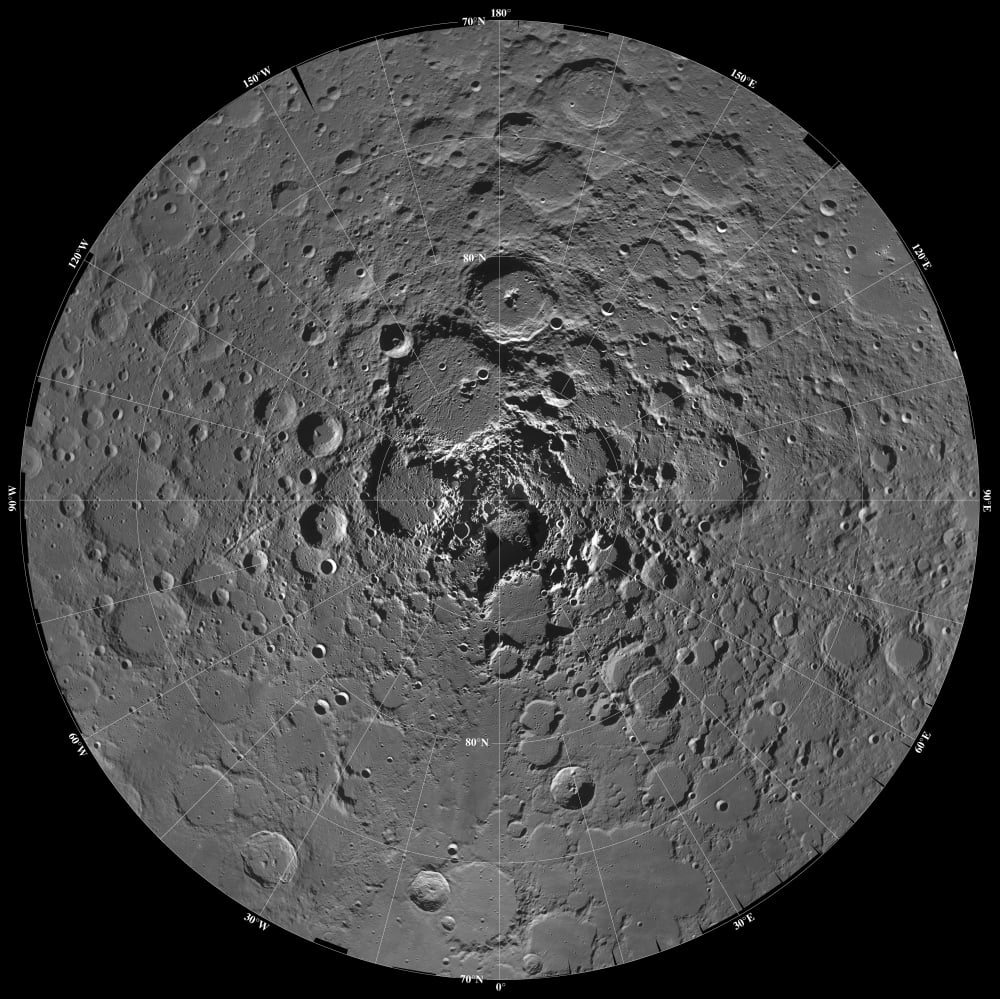 Lunar mosaic of the north polar region of the moon Canvas Art - Stocktrek Images (29 x 29)