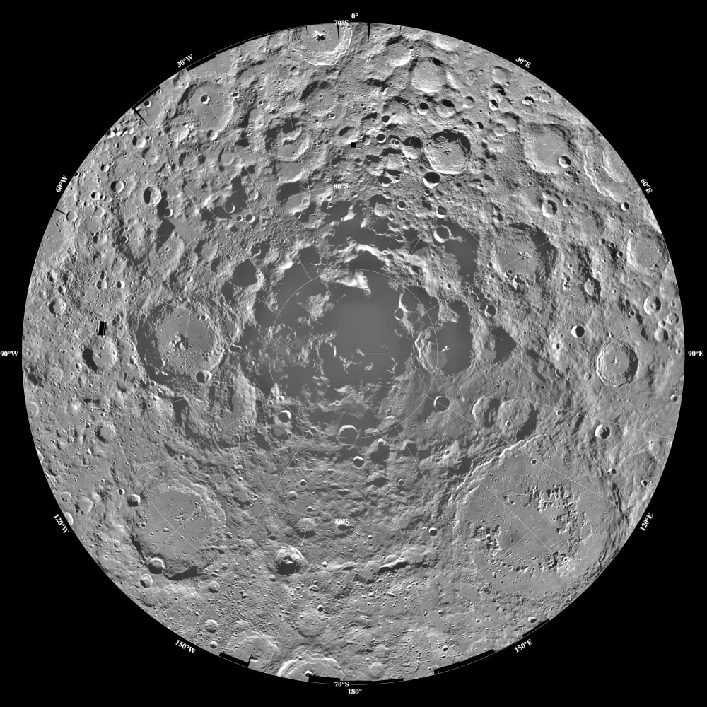 Lunar mosaic of the south polar region of the moon Canvas Art - Stocktrek Images (29 x 29)
