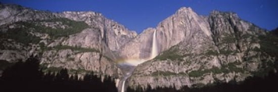 Lunar rainbow over the Upper and Lower Yosemite Falls Yosemite National Park California USA Canvas Art - Panoramic Images (36 x 12)