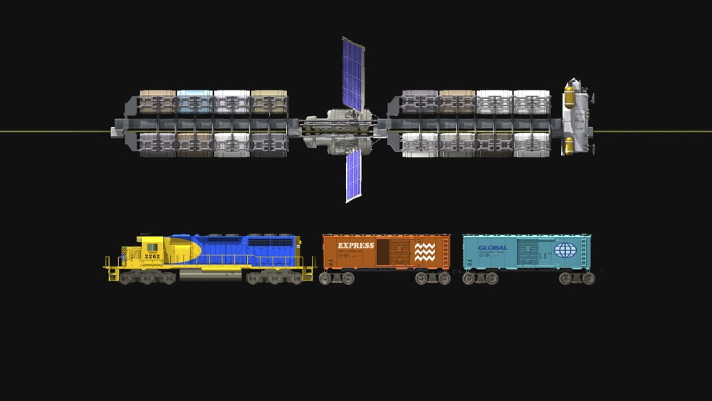 Lunar space elevator compared to a locomotive Canvas Art - Walter MyersStocktrek Images (19 x 11)