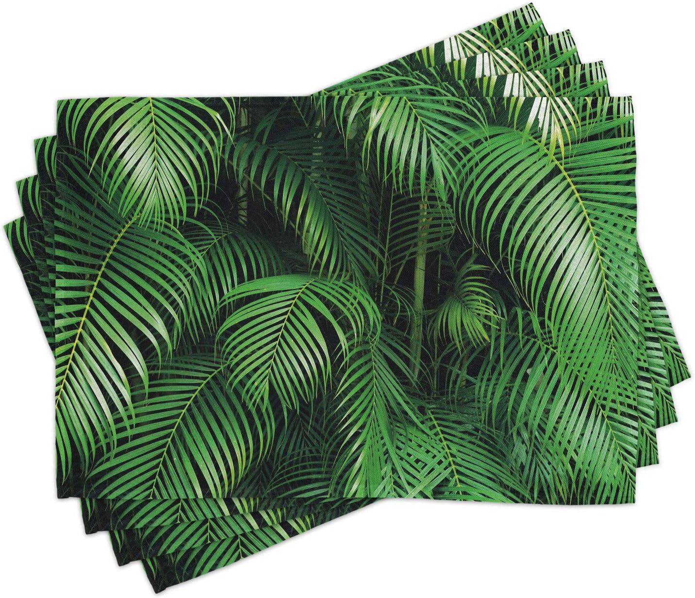 Lunarable Leaf Green Place Mats Set of 4, Tropical Exotic Palm Tree ...