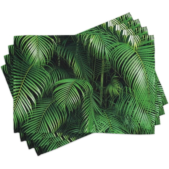 Lunarable Leaf Green Place Mats Set of 4, Tropical Exotic Palm Tree Leaves Branches Botanical Photo Jungle Garden Nature Eco, Washable Fabric Placemats for Dining Table, Standard Size, Leaf Green