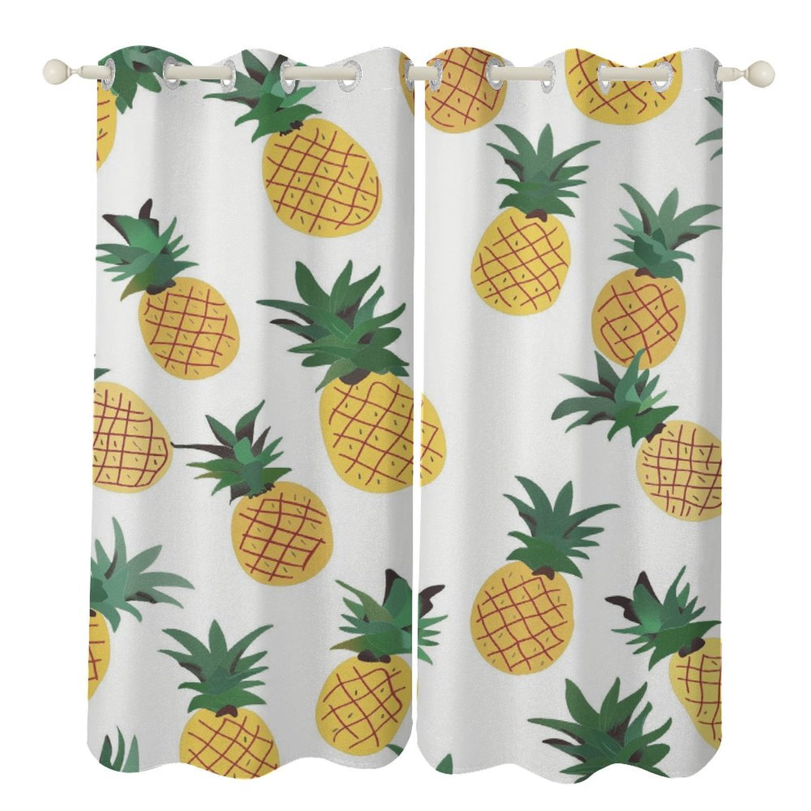 Lunarable Pineapple 2 Panel Curtain Set, Watercolor Painting Window ...