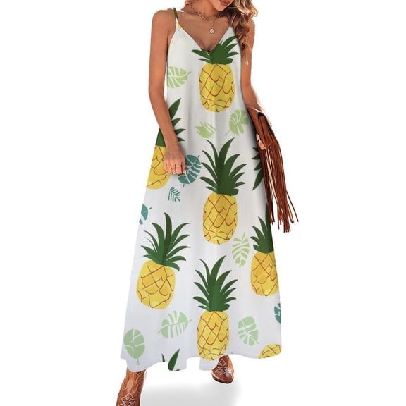 Lunarable Pineapple Design Sleeveless Dress Woman Fashion Long Dresses Women's Summer Suit Dress 2025