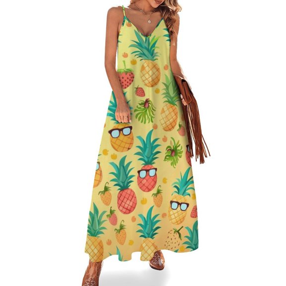 Lunarable Pineapple Design Sleeveless Dress Woman Fashion Long Dresses Women's Summer Suit Dress 2025