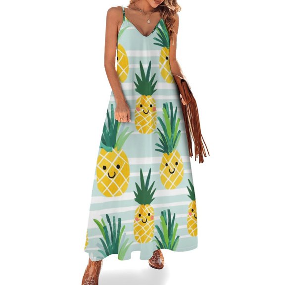 Lunarable Pineapple Design Sleeveless Dress Woman Fashion Long Dresses Women's Summer Suit Dress 2025
