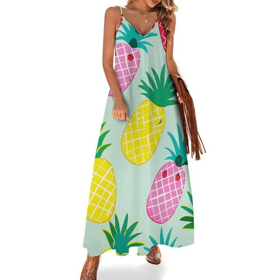 Lunarable Pineapple Design Sleeveless Dress Woman Fashion Long Dresses Women's Summer Suit Dress 2025