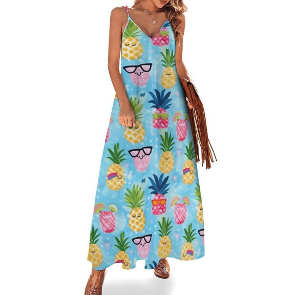 Lunarable Pineapple Design Sleeveless Dress Woman Fashion Long Dresses Women's Summer Suit Dress 2025