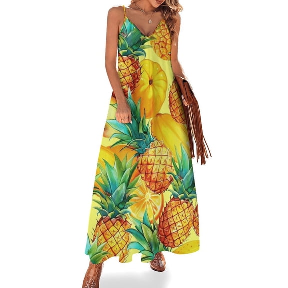 Lunarable Pineapple Fine Art Sleeveless Dress Summer Dress Woman 2025