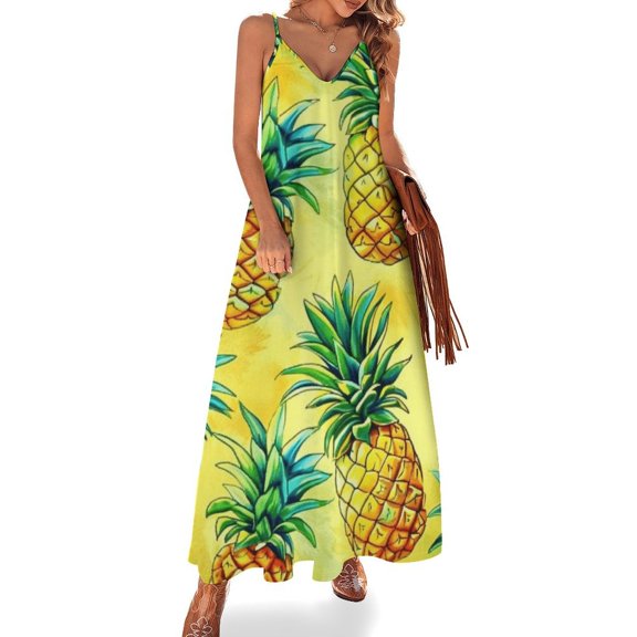 Lunarable Pineapple Fine Art Sleeveless Dress Summer Dress Woman 2025