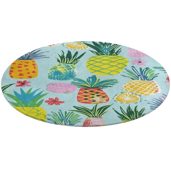 Lunarable Pineapple Floral Medallion Round Rug - Small Round Area Rug, Soft Non-Slip Machine Washable Bedroom Mat Indoor Accent Entry Carpet for Office Desk Dorm Hallway