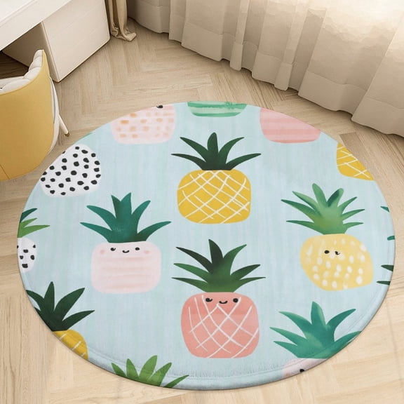 Lunarable Pineapple Floral Medallion Round Rug - Small Round Area Rug, Soft Non-Slip Machine Washable Bedroom Mat Indoor Accent Entry Carpet for Office Desk Dorm Hallway