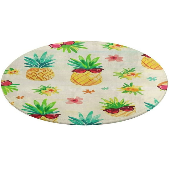 Lunarable Pineapple Floral Medallion Round Rug - Small Round Area Rug, Soft Non-Slip Machine Washable Bedroom Mat Indoor Accent Entry Carpet for Office Desk Dorm Hallway