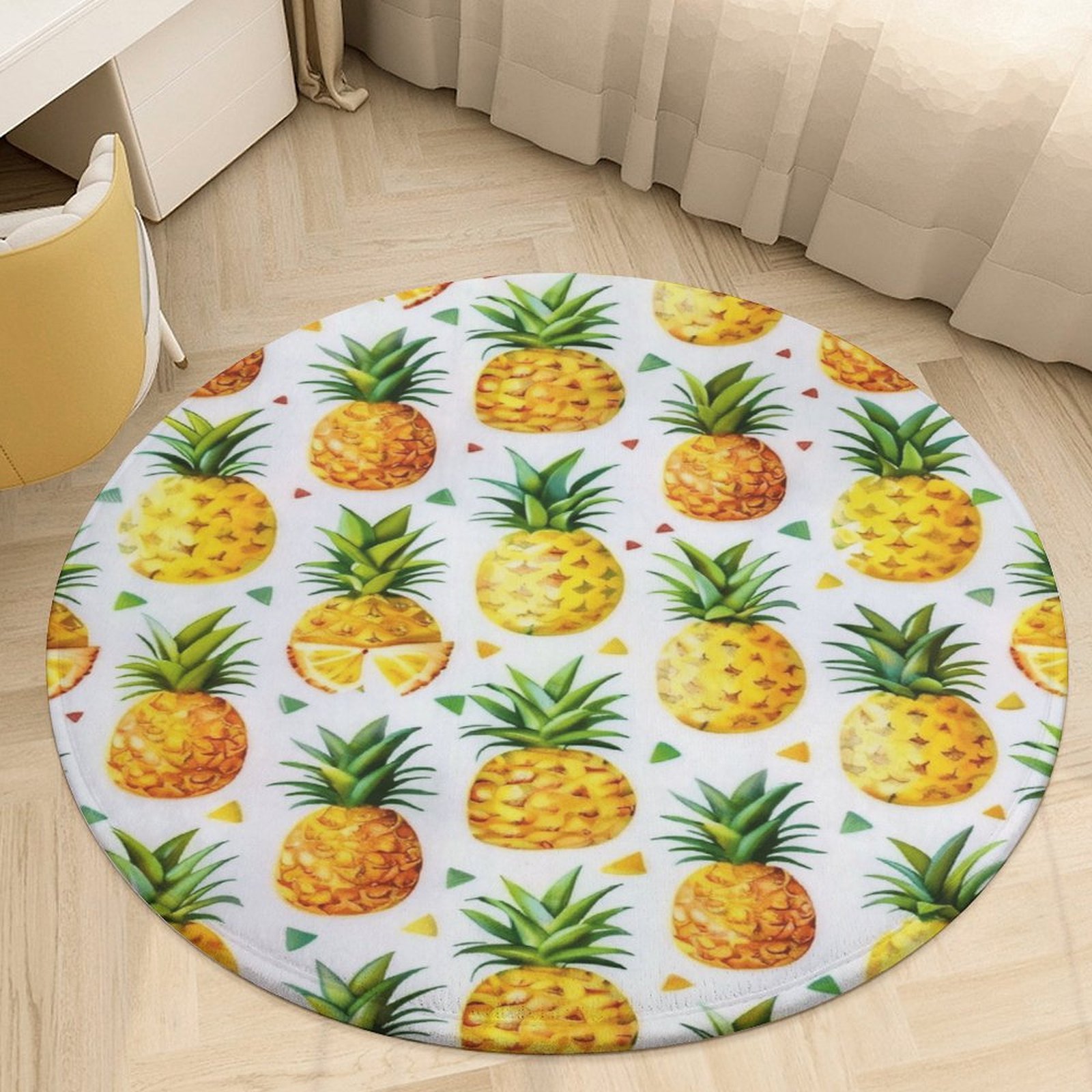 Lunarable Pineapple Round Rugs -Washable Non-Slip Small Round Area Rug ...