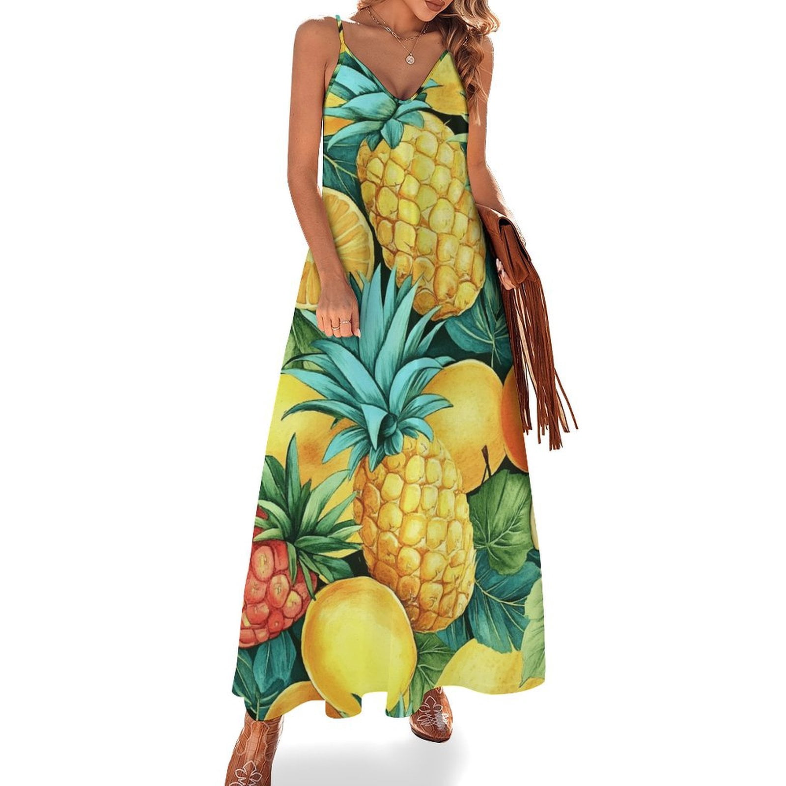 pineapple dress for women tanni Print Mini Fit & Flare Size 6 3/4 Sleeve V-Neck Youll feel like a princess wearing a green tiara and adorned with gold when you slip into this zip Retrolicious Plus Size Pineapple Print