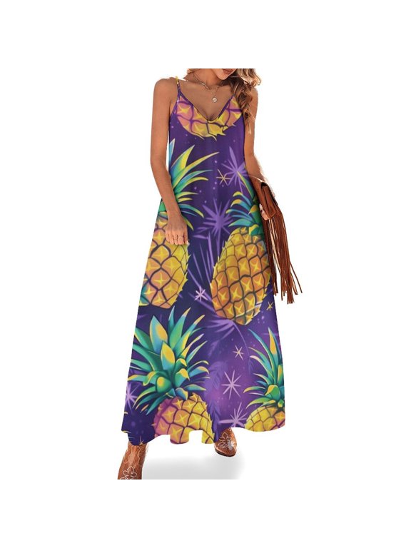 Lunarable Pineapple Sleeveless Dress Women's Luxury Party Dress Birthday Dresses for Women