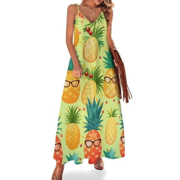 Lunarable Pineapple Sleeveless Dress for Women Clothing Female Women's Summer Skirt
