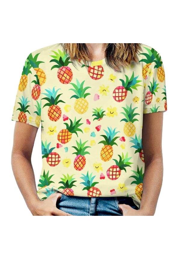 Lunarable Pineapple T Shirts Basic T-Shirt Short Sleeve Ladies Tee Shirt Summer Graphic Clothing