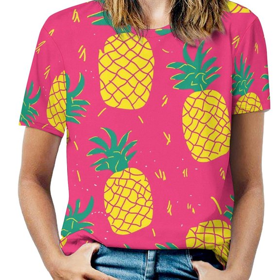 Lunarable Pineapple T Shirts Basic T-Shirt Short Sleeve Ladies Tee Shirt Summer Graphic Clothing