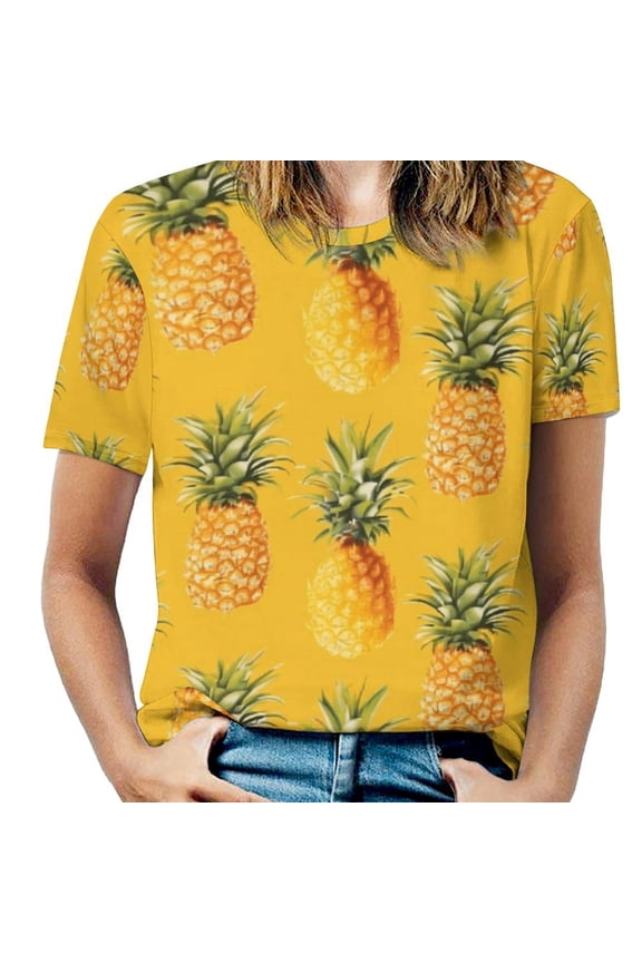 Lunarable Pineapple T Shirts Basic T-Shirt Short Sleeve Ladies Tee Shirt Summer Graphic Clothing