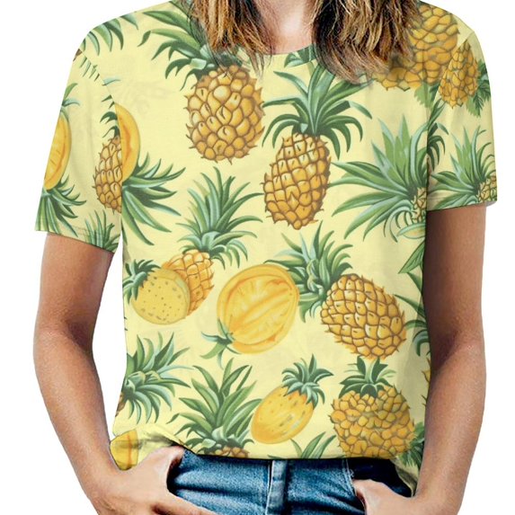 Lunarable Pineapple T Shirts Basic T-Shirt Short Sleeve Ladies Tee Shirt Summer Graphic Clothing