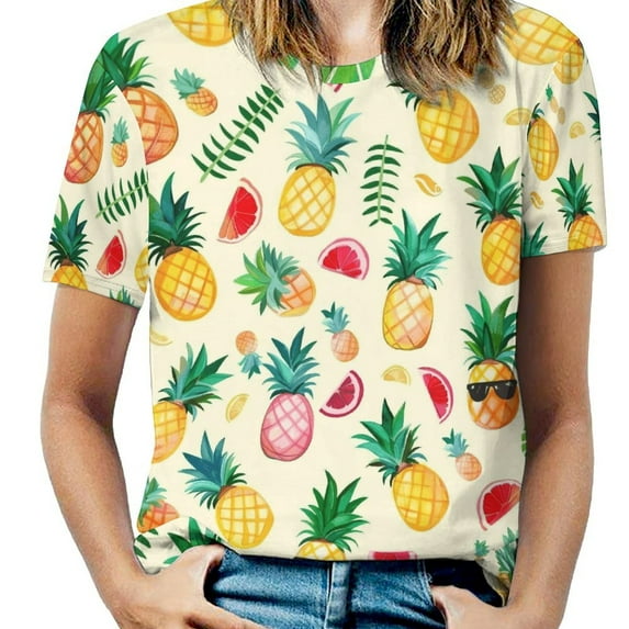 Lunarable Pineapple T Shirts Basic T-Shirt Short Sleeve Ladies Tee Shirt Summer Graphic Clothing